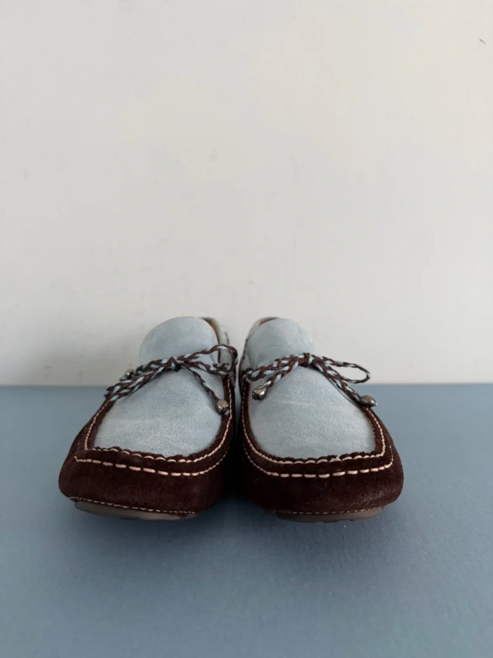 Mezlan Palermo Suede Loafers Two Tone Blue Brown Leather Dress Shoes